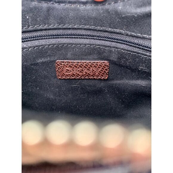 DKNY Signature Small Tassel Hobo Shoulder Bag - Brown/Tan Faux Leather/Canvas - Picture 5 of 8